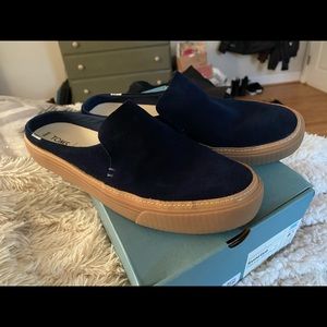 Toms blue suede slip ons/ mules